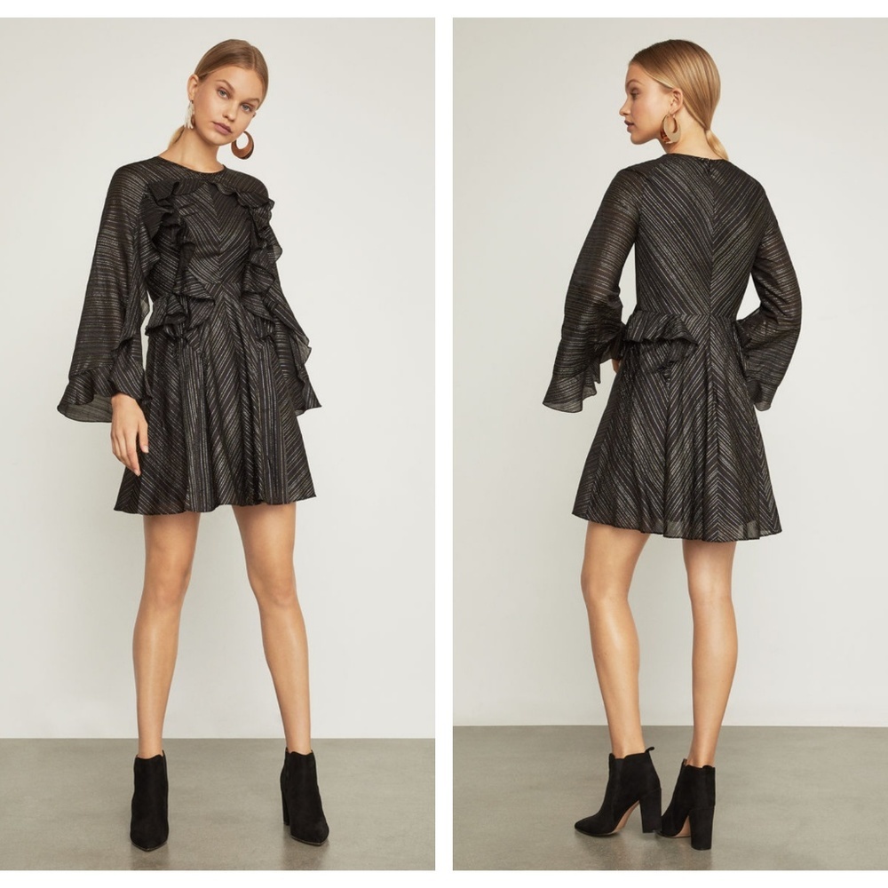 BCBGMaxAzria‎ Black Metallic Ruffle Mini Dress